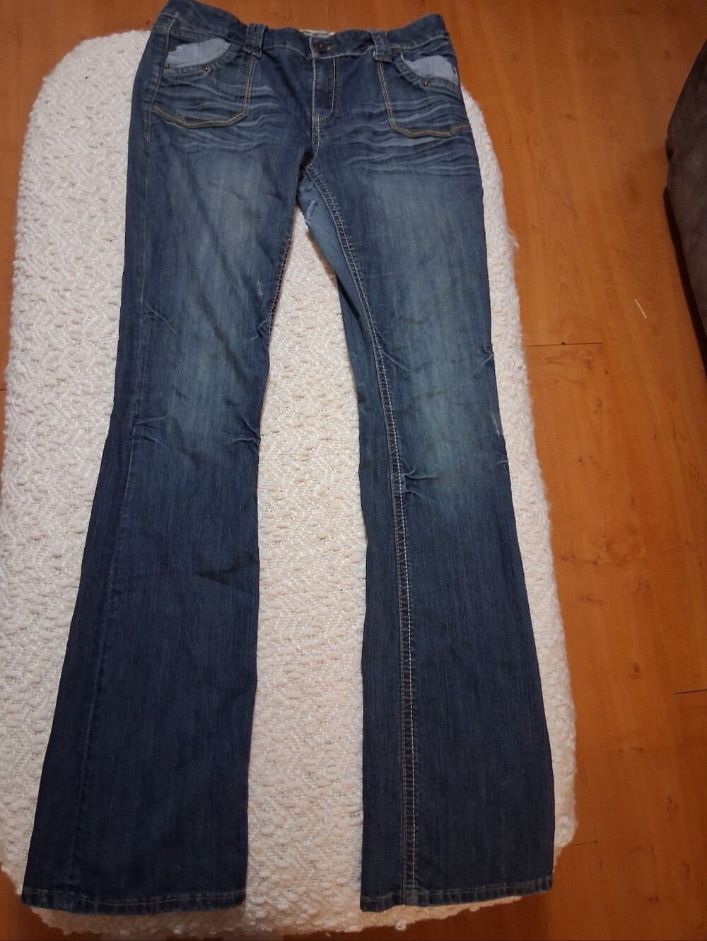 Hot Kiss Y2K Distressed Bootcut Jeans - Size 13 - Dark Wash Patchwork🌹